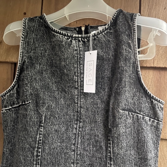 SAGE The Label Size M Black Denim Midi Overall Dress Sleeveless Sheath - Picture 7 of 13